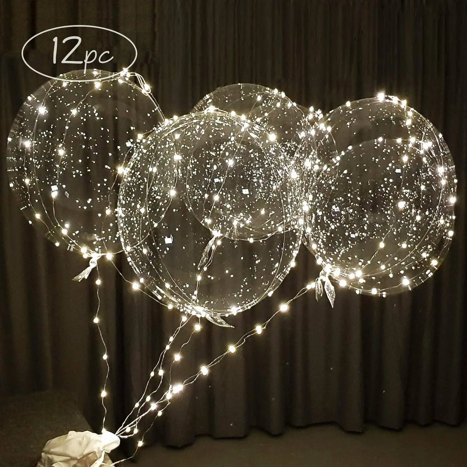 Led light up party balloons with batteries, 22 inch warm white big size clear bobo balloons for helium or air, thanks giving party balloons(12 pack warm white)