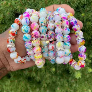 (Includes 1 Bracelet) Charm Girl The Candy Crunch Bracelet Stretch Multilayered Bangles Boho Style 10mm Glass Beads