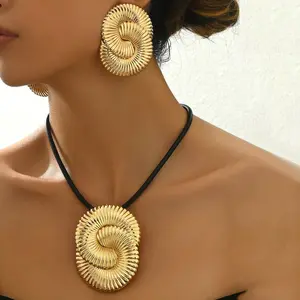 Lxalry Gold Electroplated Artisan Jewelry Set, Handmade Necklace & Earrings Duo, Bold Statement Gift for Bridal Glamour & Evening Radiance