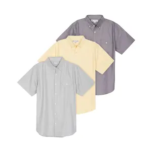 Real Essentials 3 Pack Men's Short-Sleeve Oxford Solid Button Down Collar Casual Shirts with Pocket (Available in Big & Tall)