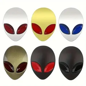 3D Alien Badge Metal Car Stickers - Multi-Color & Size Decoration for Car, Truck & Motorcycle, Double Sided Waterproof Heavy-Duty Foam Tape