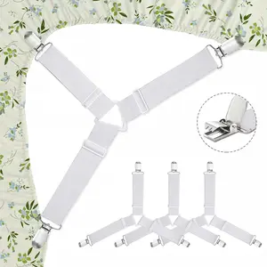 4Pcs Bed Sheet Straps,Non-Slip Elastic Fitted Sheet Straps,Keep in Place Fitted Bedding Holder, For Mattress Covers,Sofa Cushions, Sheet,Easy Install,Keep Sheets Firm & Tight (White)