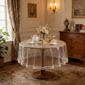 Elegant Transparent PVC Lace Tablecloth, Waterproof Round Dining Table Cover, Perfect for Dinner, Afternoon Tea, Wedding Decorations