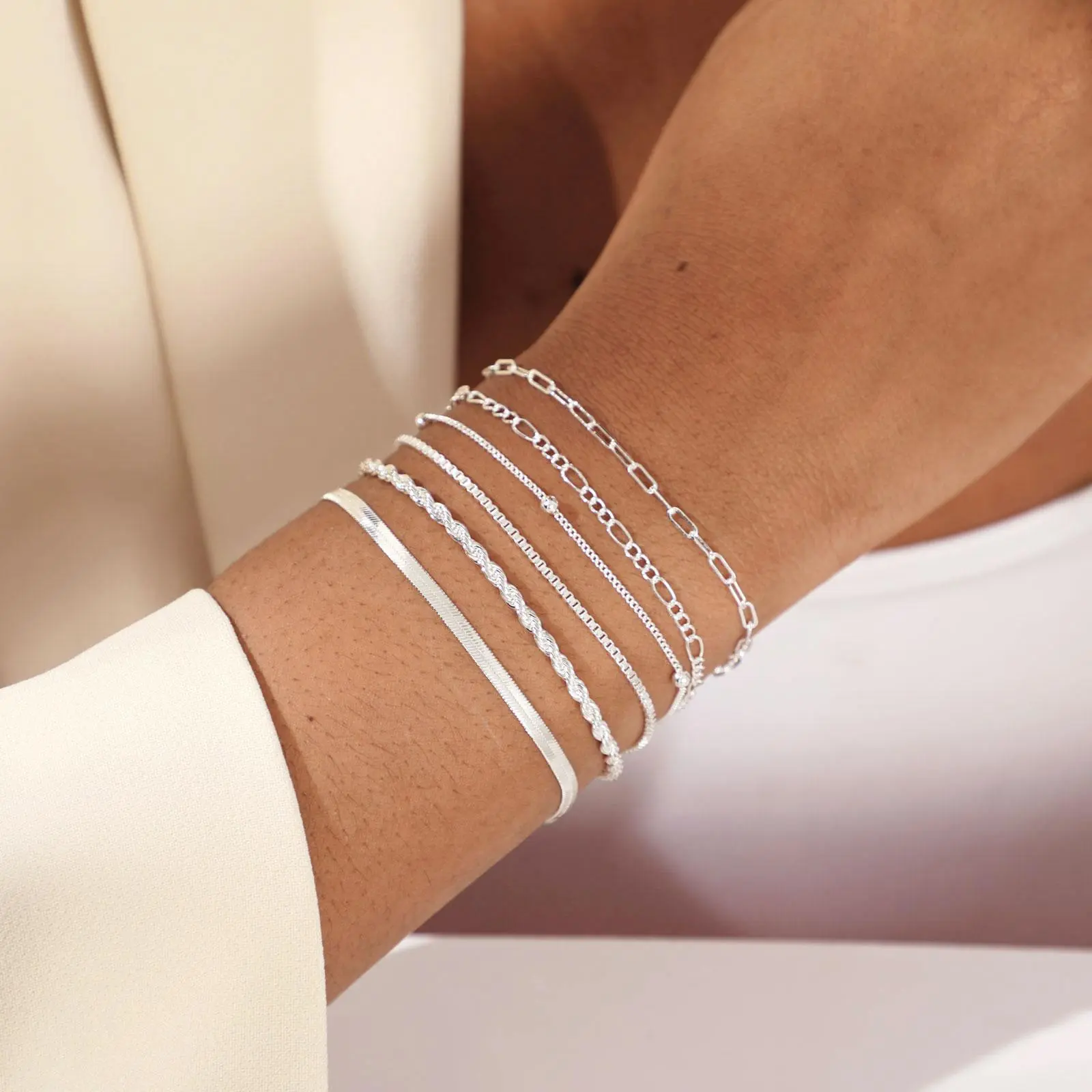 Pvoovi Sliver Bracelets for Women Waterproof 14K Plated Jewelry Sets Trendy Thin Dainty Stackable Cuban Link Paperclip Chain Pack Gifts letter Fall Fashion 2026 bracelet perfect valentine