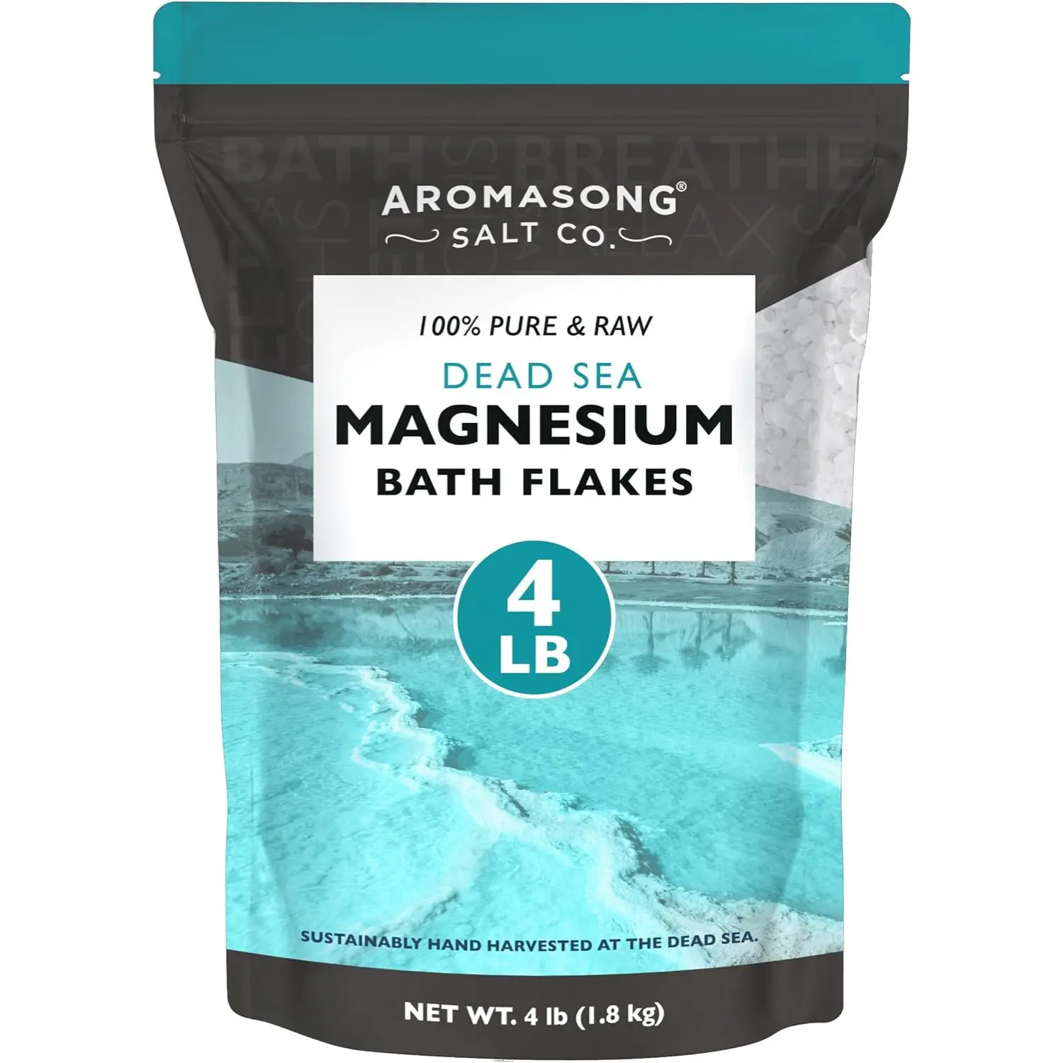Dead Sea Magnesium Flakes for Soaking, 100% Pure Organic Bath Salts for a Relaxing Mineral Soak, Raw Body Care - 4 lb Resealable Pack, Dead Sea Salts For Soaking