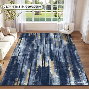 Modern Blue Velvet Rug, Soft Comfort Art Print Carpet, Home Decor for Living Room, Bedroom, Sofa, Coffee Shop, Multi-Scene Use
