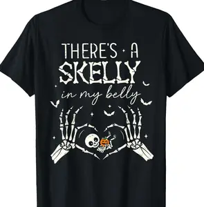There's A Skelly in My Belly Funny Halloween Pregnancy Women T-Shirt