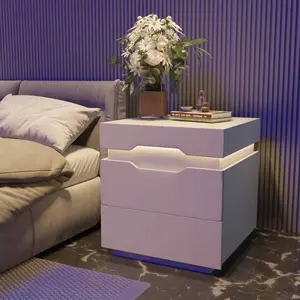Modern Nightstand with Charging Station 2 USB Ports RGB LED  MDF 2 Drawers Open Top Storage for Bedroom White High Quality Durable Construction