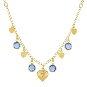 Diamond Channel Austrian Crystal Stones with Hearts Drop Necklace 16" + 3" Extender