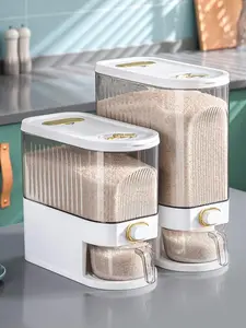 1pc Rice Storage Container , Clear Food Grain Dispenser with Date Dial & Measuring Cup, Space-Saving Organizer for Rice, Cereal, Pet Food, Pasta