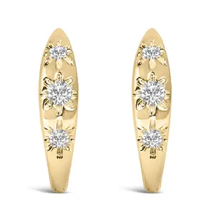 10K Gold 1/5 Cttw Lab Grown Diamond Three Stone Huggie Hoop Earrings
