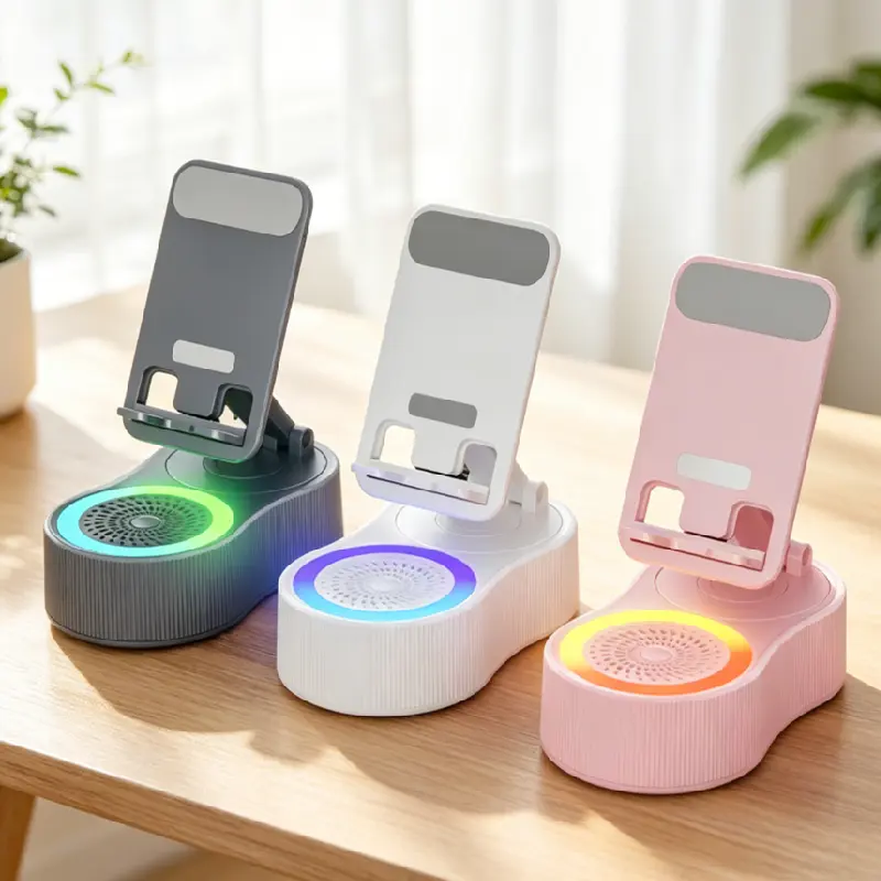 5-in-1 Bluetooth Audio Smartphone Holder & Mount - 3500mAh Rechargeable Portable Charger Stand, USB Port, 360° Adjustable, LED Lights, Emergency Charging, Colorful Ambient Light for Men, Device