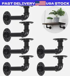 Set of 6 Industrial Iron Pipe Shelf Brackets Floating Black Shelves Wall Mounted