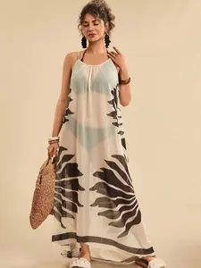 Plus Size Long Coverup | Tropical Print Sleeveless Beach Vacation Loose Fit