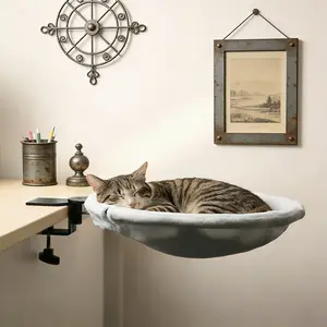 Cat Desk Hammock – Swivel Cat Bed for Desks or Tables, Supports Up to 45 lbs, Ideal Cat Furniture, Features Sturdy Dual Clamps and Breathable Design.