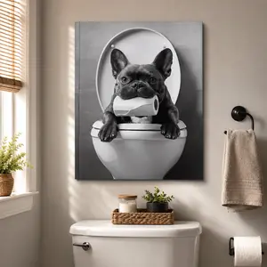 Wooden Framed Funny Bathroom Decor Wall Art, Modern Funky Minimalist Wall Decor Canvas Art Poster, Ready To Hang, Waterproof Canvas Wall Art, Artistic