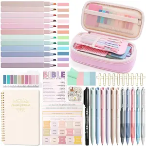 60 count  Journaling Kit for Women,  Study Supplies with Spiral Notebook Prayer Journal, Tabs, Pen Case and ,  Highlighters and Pens No Bleed for Books, Aesthetic Book Annotation Kit
