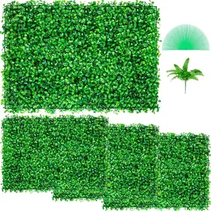 VEVOR Artificial Boxwood Panel UV 4pcs Boxwood Hedge Wall Panels Artificial Grass Backdrop Wall 24X16 4 cm Green Grass Wall Fake Hedge for Decor Privacy Fence Indoor Outdoor Garden Backyard