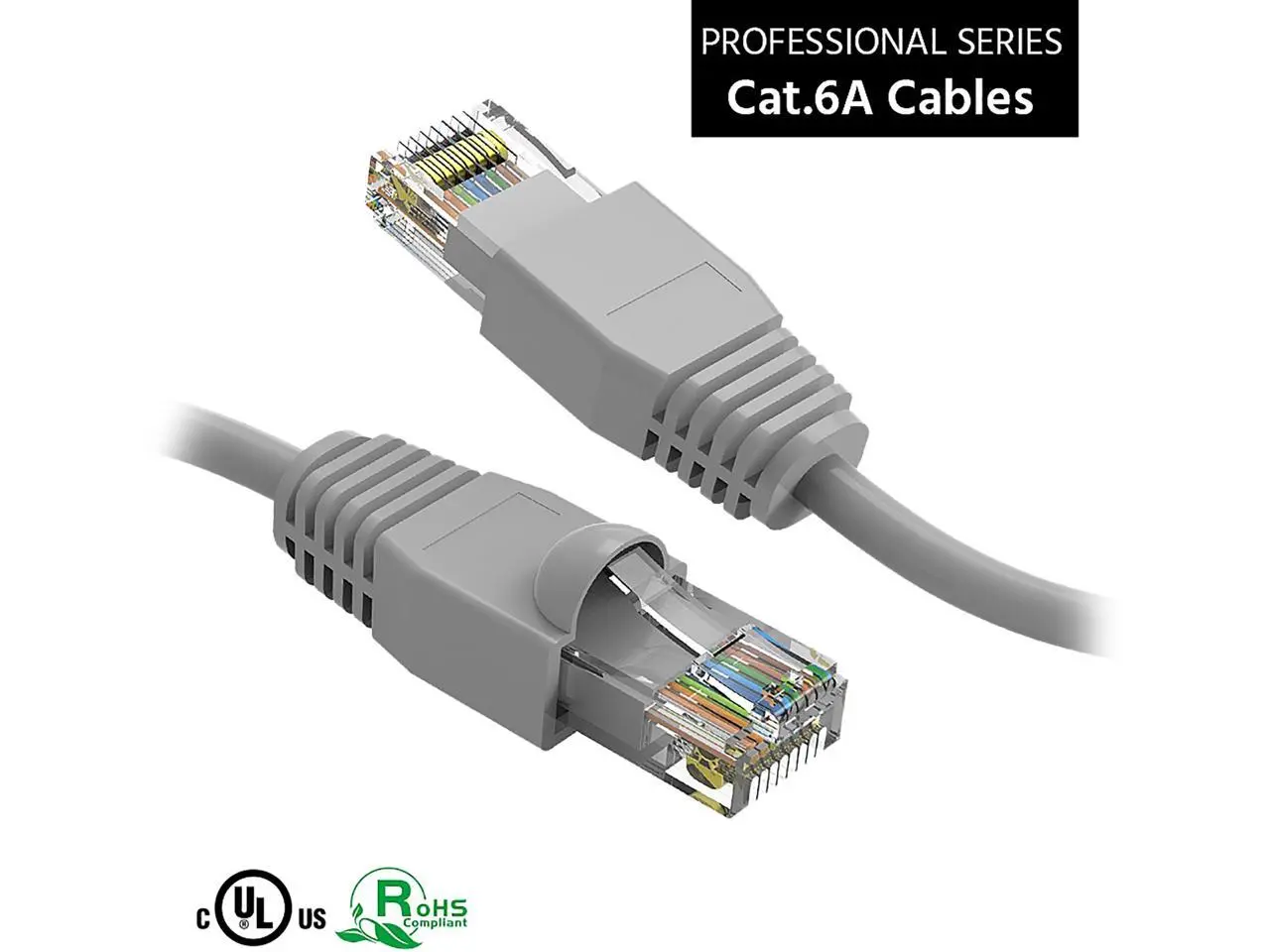 Nippon Labs 25Ft Cat6A UTP Ethernet Network Booted Cable, 24AWG 25 Feet Gigabit LAN Network Cable RJ45 High Speed Patch Cable, Gray, 60CAT6A-25GY