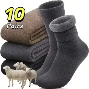 Winter Snow Socks for Men 3/10 Pairs Thickened Soft Fleece Lined Warm Hot Boots Ideal for Outdoor Work Leisure Entertainment Knitted Gift for Husbands Fathers Boyfriends