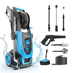 Electric Pressure Washer 1.98 GPM with Adjustable Nozzle, 2 Brush Kits, Onboard Soap Tank & Surface Cleaner Attachment for Car Portable Heavy Duty Tool Hose