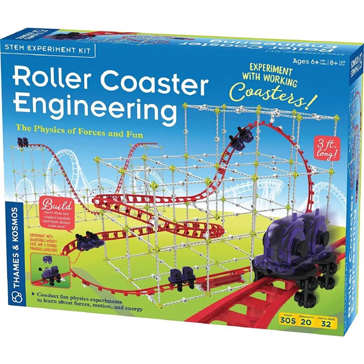Thames & Kosmos Roller Coaster Engineering Build Kit - Cat STEM Construction Toy with STEM Building Blocks, Amusement Park Themed, 14.6x11.5x3.1 in, for 6-8 Years, Build More Than 10 Coaster Models to Learn About Energy