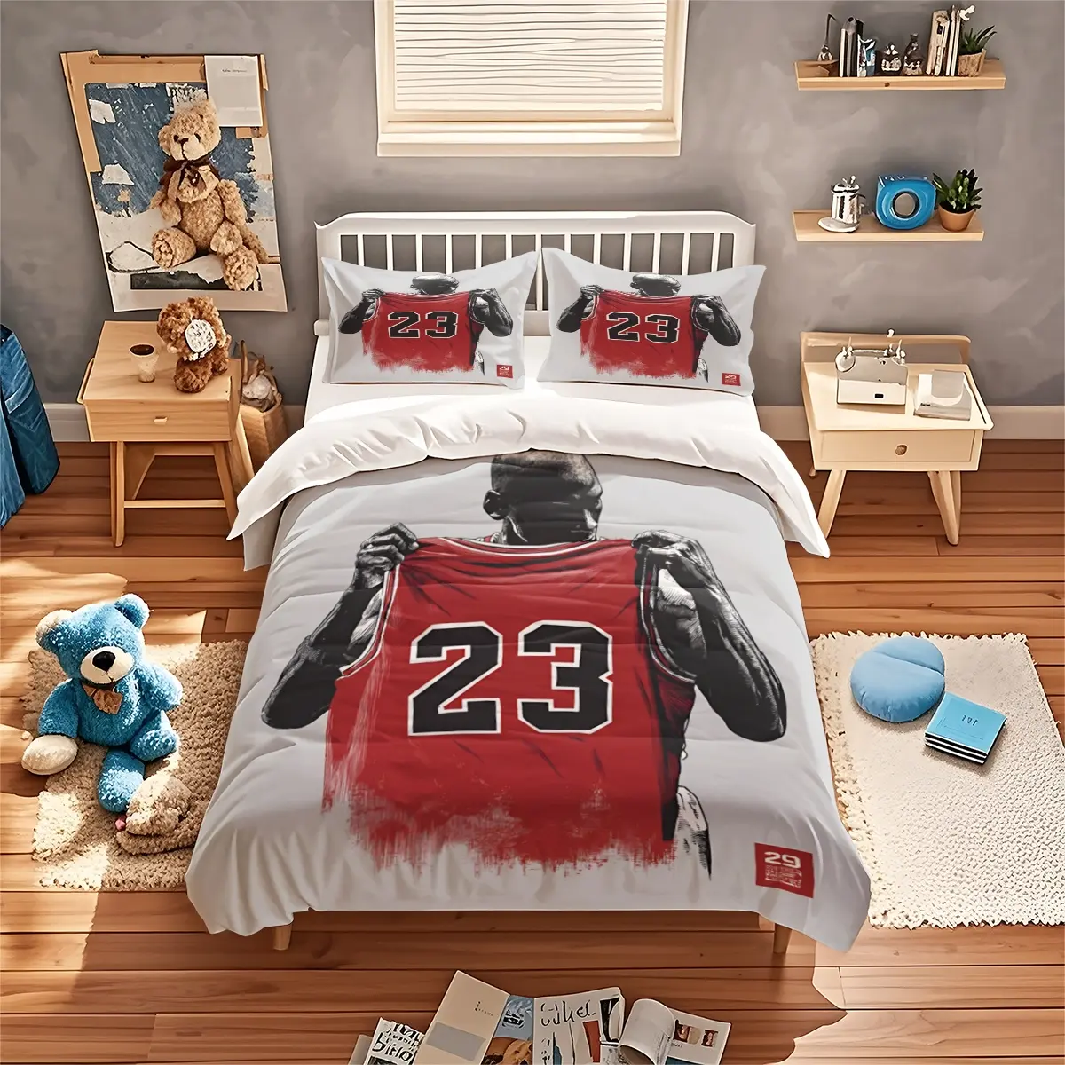 Basketball Fan Bedding Set, 23 Number Jersey Three-Piece, Sports Theme Duvet Cover and Pillowcases, Polyester Fabric, Bedroom Bedding Set, Bedset
