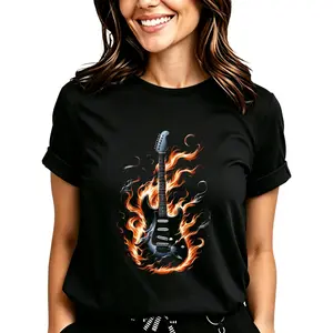 Electric Guitar In Flames T-Shirt for Women Men Cotton Clothing
