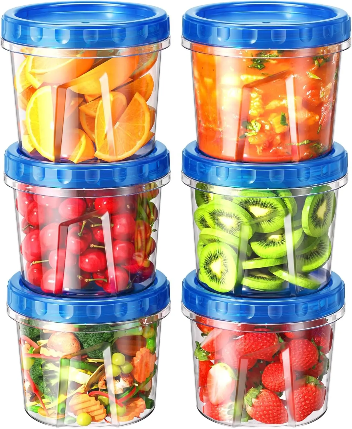 Kitchen Plastic Airtight Food Storage Containers - 6-Pack 24oz Leakproof, Lightweight, Reusable Twist Lids for Meal Prep, Leftovers