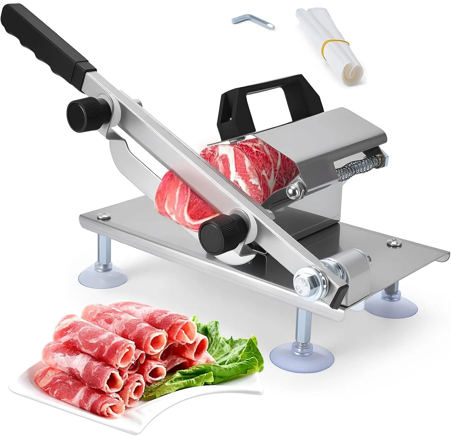 Manual Frozen Meat Slicer Upgraded Stainless Steel Meat Cutter for Beef Mutton Bacon Home Food Slicing Machine for Hot Pot BBQ Multifunctional Slicer 17cm Blade Adjustable Thickness Kitchen Tool Meat Processor Meat Chopper