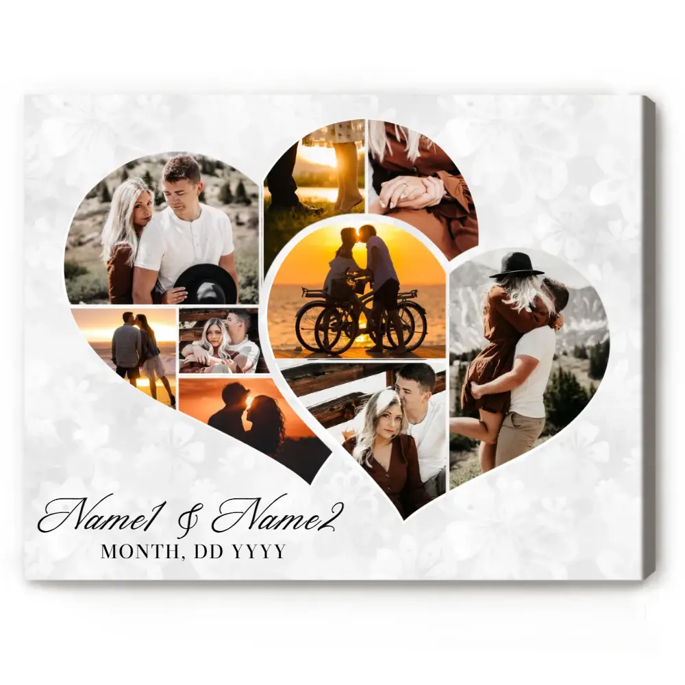 Two Hearts Entangled Photo Collage Canvas - Personalized Anniversary Gift Canvas Wall Art Canvas Decor Poster