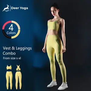 Deer Yoga Women's Sleeveless Activewear Set with Reflective Strips High Elasticity Moisture Wicking Quick Drying Pockets Night Sportswear Set for Yoga Gym Outdoor Activities