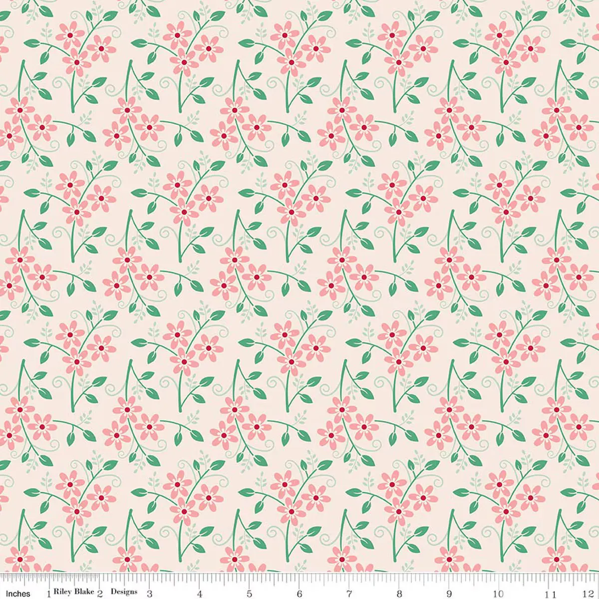 Lori Holt Berry & Sage Cotton Wide Back Fabric - 18" x 108" Back Bouquet Designs, for Crafting & Decorative Projects, Sold by the 1/2 yd