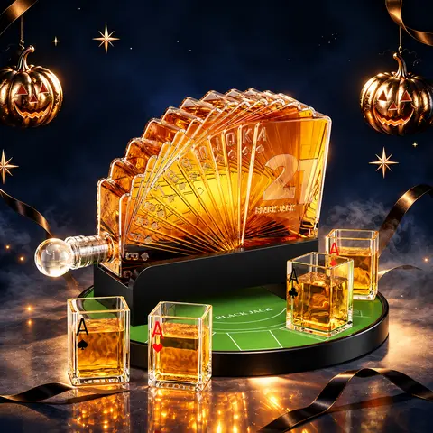 Kollea 37.2Oz Blackjack Whiskey Bottle,Casino Style Poker Stand & 4 Glasses,Luxury Gift Box,Crystal Clear Glass,Halloween&Christmas Gift idea,Man Cave Bar accessories,Decanter Set,Valentine&Birthday Gifts for Men,Dad,Boyfriend,Game Day Drinkware giftideas