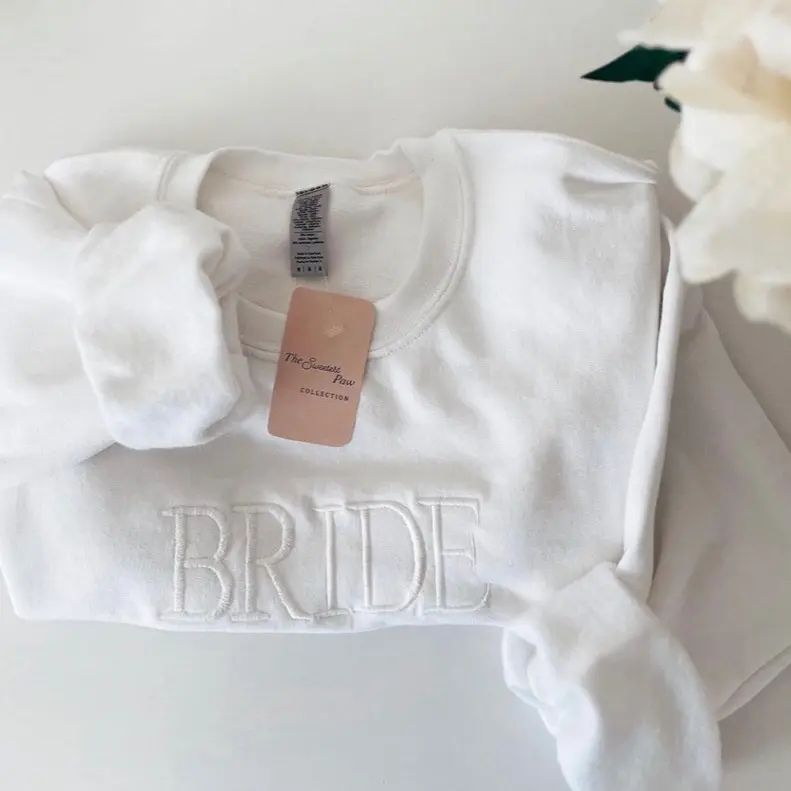 Embroidered BRIDE sweatshirt + initials or year on sleeve/personalized gift for bride, wedding gift, bride to be gift,bridal sweatshirt cord Womenswear Love Sweater Anniversary Heart Check Hoodie Party Embroidery Crewneck Pullover cozy sweatshirt