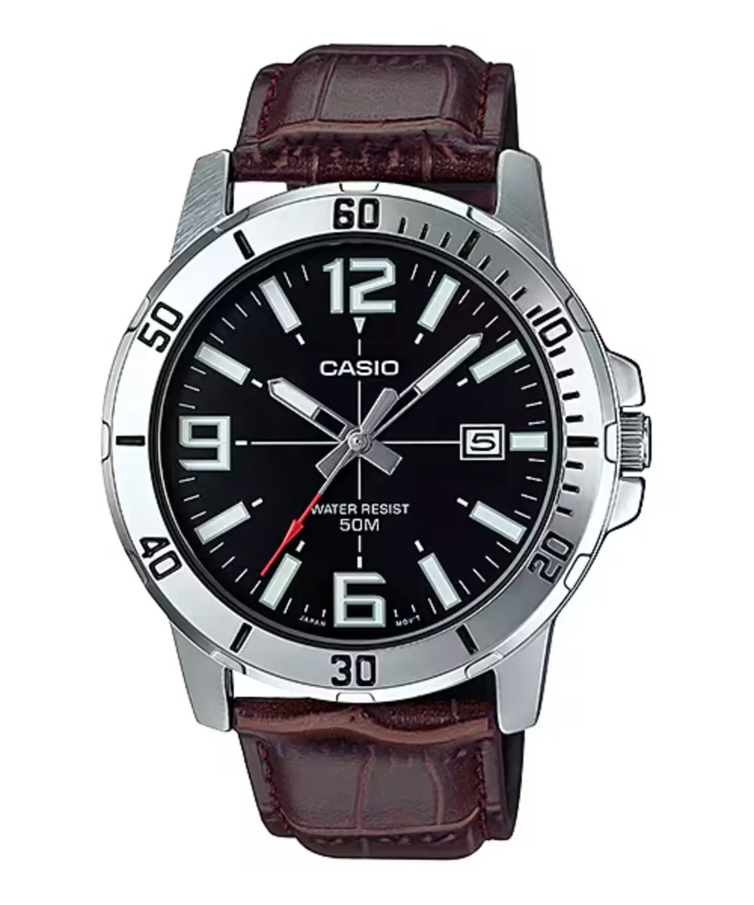 Casio Men’s Brown Leather Watch with Black Dial - MTP-VD01L-1BVUDF