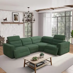 Power Recliner Sectional Sofa Beige & Grey Plush with Storage Console USB LED Lights for Modern Living Room Comfort