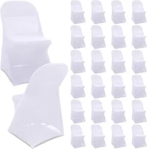 Spandex Stretch Folding Chair Covers Bulk Fitted Universal Chair Protector Pack Removable Washable for Wedding Party Dining Banquet Event(White,25 Pcs)