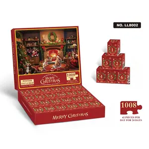 1 Set Christmas Advent Calendar Puzzle Party Game with 24-Day Countdown Calendar, 1000+pcs Jigsaw Puzzle, 24 Boxes & Festive Decorations - Family Game Night Activity, Holiday Gift Set for Adults &, Durable Bamboo Material