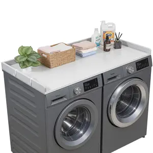 【fathersdaygift】VEVOR Wooden Washer Dryer Countertop - 54x27.5 in Home Appliance Topper with Edge & 2 HooksWater-Resistant for Multifunction Washing MachineClothes Dryer ComboWashing StationsGray, Clothes Dryer, Laundry Room