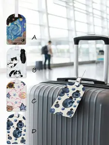 Cat Blueberry Pattern Leather Luggage Tag, Unique Print, Waterproof Design, Travel Accessory for Suitcases and Cruises, Includes Name ID Card