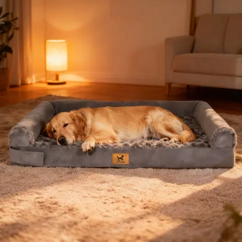 PAWPUBBY Extra Large Orthopedic Memory Foam Dog Bed - Gray Waterproof Bolster Bed with High-Density 3-in Egg Crate Foam, Detachable Machine Wash Cover, Snap Feature for Large Breeds with Arthritis, All Seasons Pet Lover Gift,familyfun
