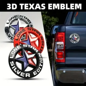 LONE STAR SLIVER Universal 3D Texas Lone Star Logo - Plastic Badge For Trucks, ABS Silvery Version Round 3-inch Sticker