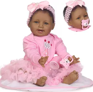 Kofi 22 Inch Realistic Reborn Baby Doll with Dark Brown Skin Curly Hair Life Size Magnetic Pacifier Set Bottle Diaper Birth Certificate Soft Cuddly Gift Super Soft Fluffy