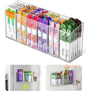 AIEVE Drink Packet Organizer, Mountable Water Packet Organization Holder with Adhesive & Magnetic Sticker, Pantry Organizers Kitchen Storage for Countertop Table Fridge Cabinet