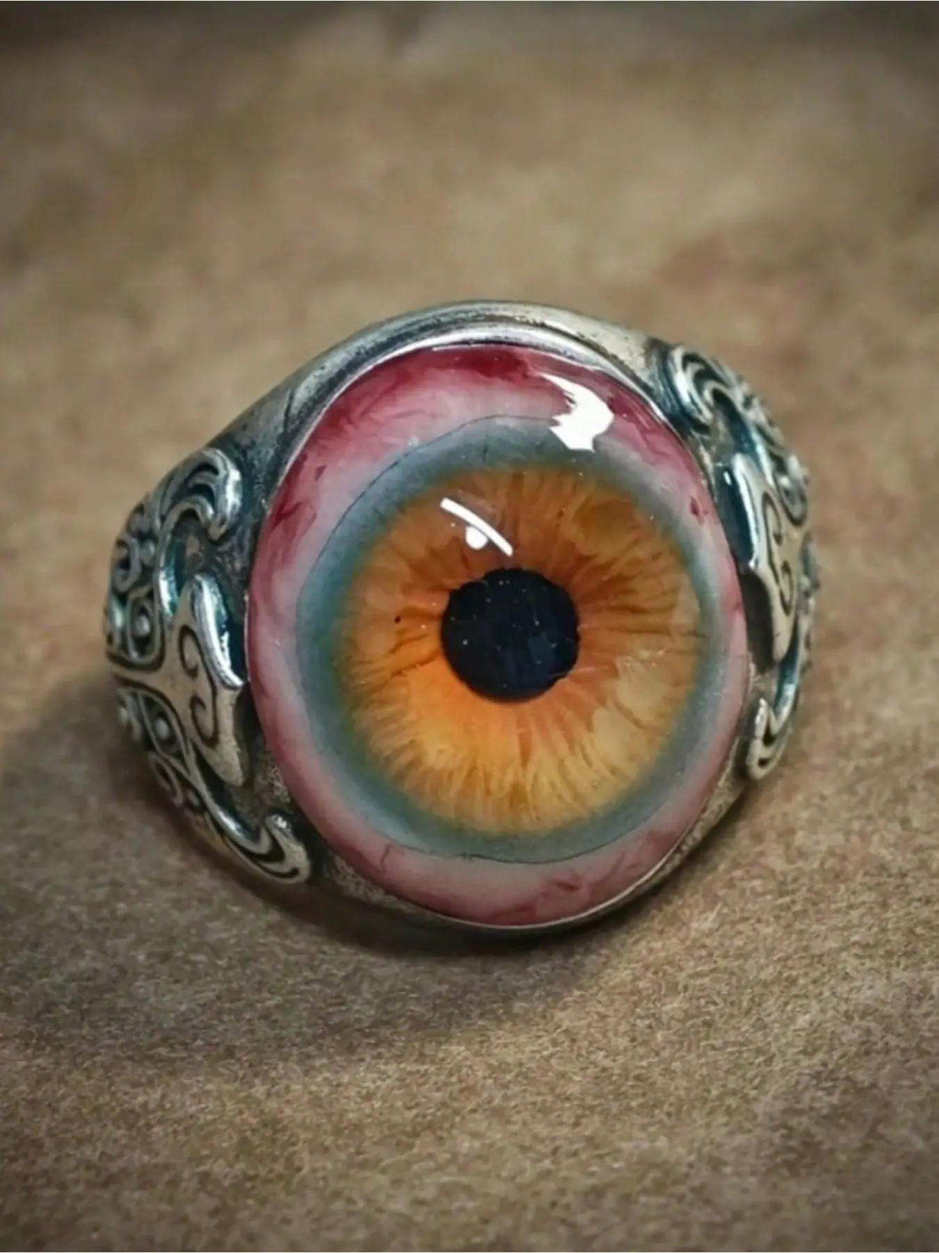 1pc Men's Gothic-style Realistic Eyeball Design Ring, Costume Jewelry Rings, Featuring Iris and Pupil, Adjustable Size, Unisex Halloween Jewelry Gift, Suitable for Both Men and Women, Dark Legendary Amulet, Perfect for Daily Wear and Costume Parties