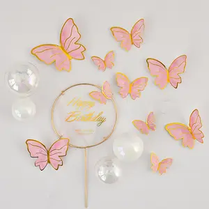 Happy Birthday Butterfly Cake Topper Set with Acrylic Sign and Pearl Accents - Elegant Cake Decorations for Parties and Celebrations