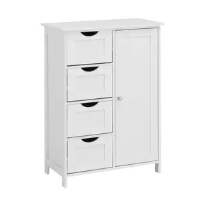 White Bathroom Storage Cabinet, Floor Cabinet with Adjustable Shelf and Drawers