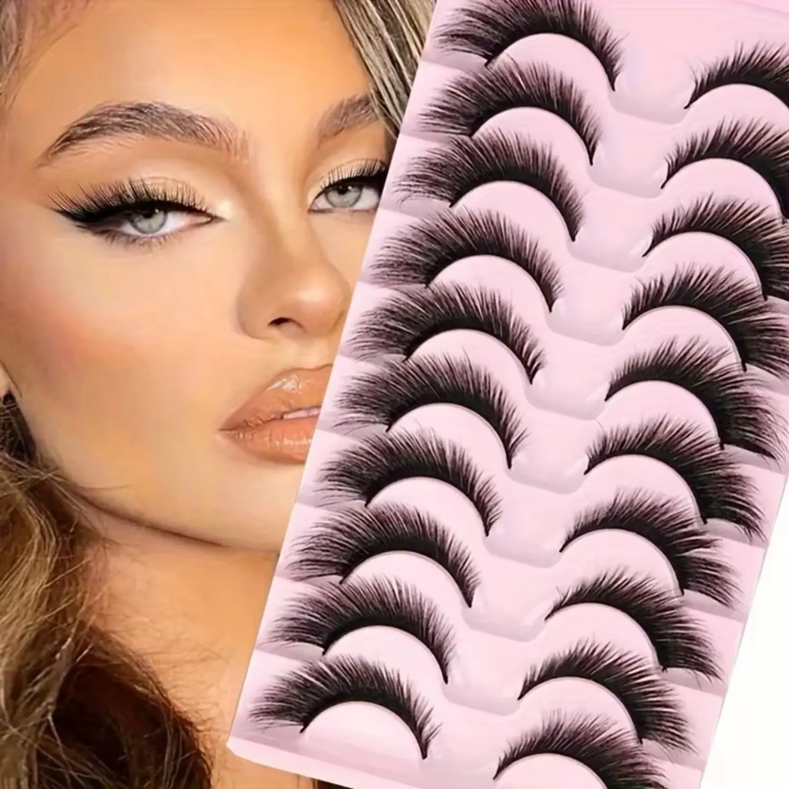 10 Pairs Fox Eyelashes Faux Mink Natural Look Cat Eye Angel Wing Lashes Soft Reusable Volumized Cosmetic False Eyelashes for Daily Dating Party Cosplay Makeup Tool, Cosmetic False Lashes