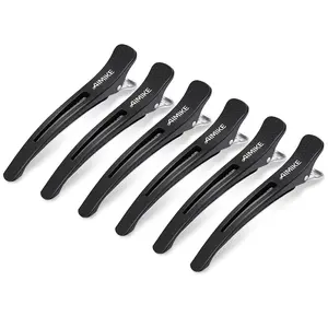 6Pcs Professional Hair Clips for Styling Sectioning, Non Slip No-Trace Duck Billed Hair Clips with Silicone Band, Salon and Home Hair Cutting Clips for Hairdresser, Women, Men - Black 4.3” Long